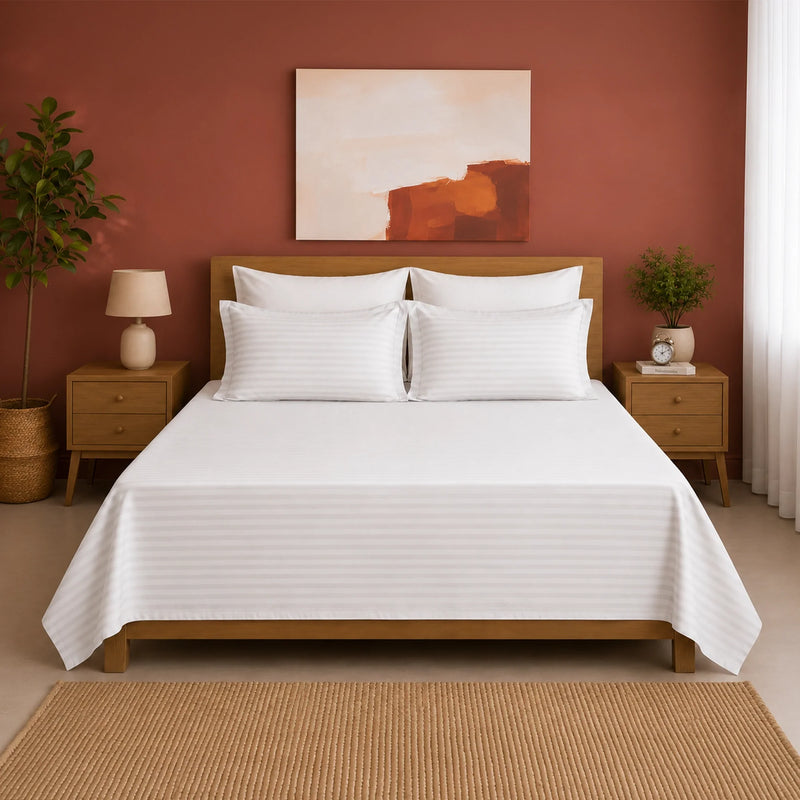Breton Nap - Satin Stripes Bedsheet (White)-1