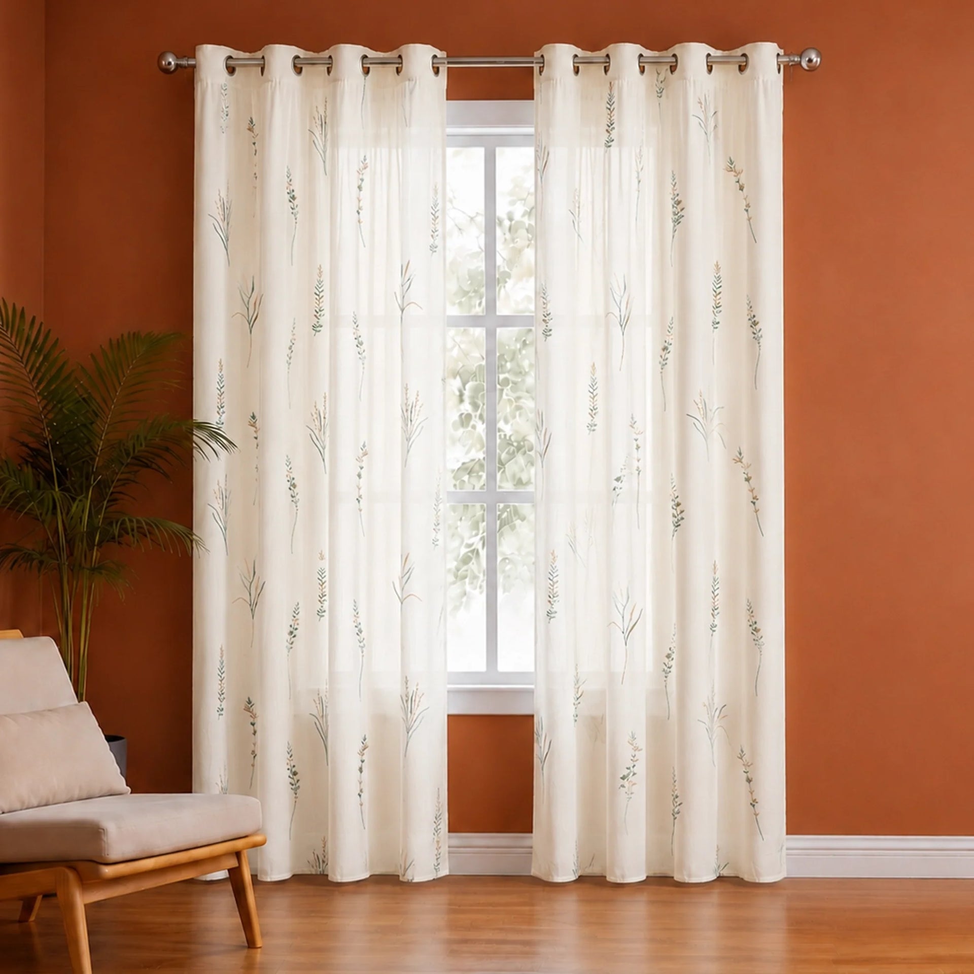Leafscape Yellow & Green - Printed Eyelet Duck Curtain