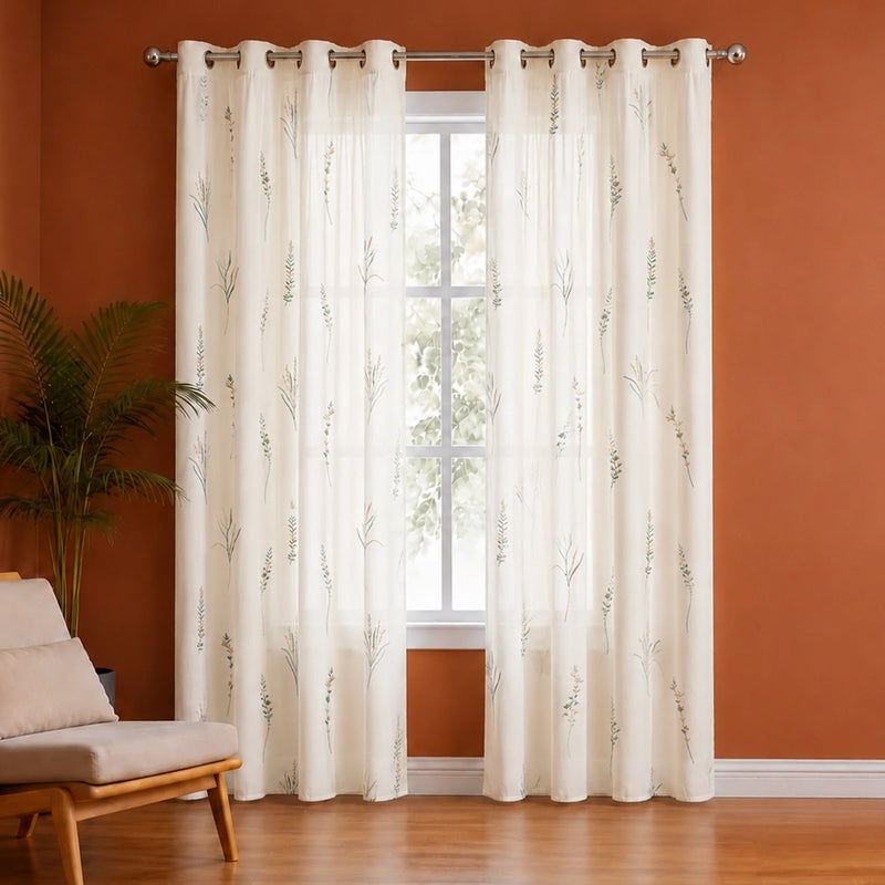 Leafscape Yellow & Green - Printed Eyelet Duck Curtain-1