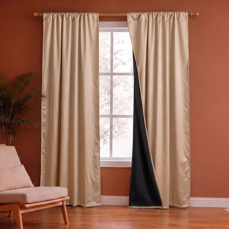 Fort Essential Embossed - Rod Pocket Black Backing Blackout Curtain (Beige)-1