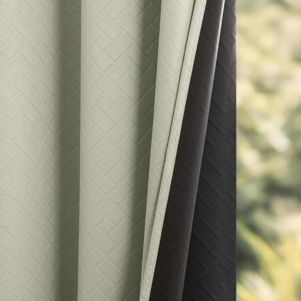 Off White Embossed Blackout Curtain (Brick Lace - Eyelet)-1