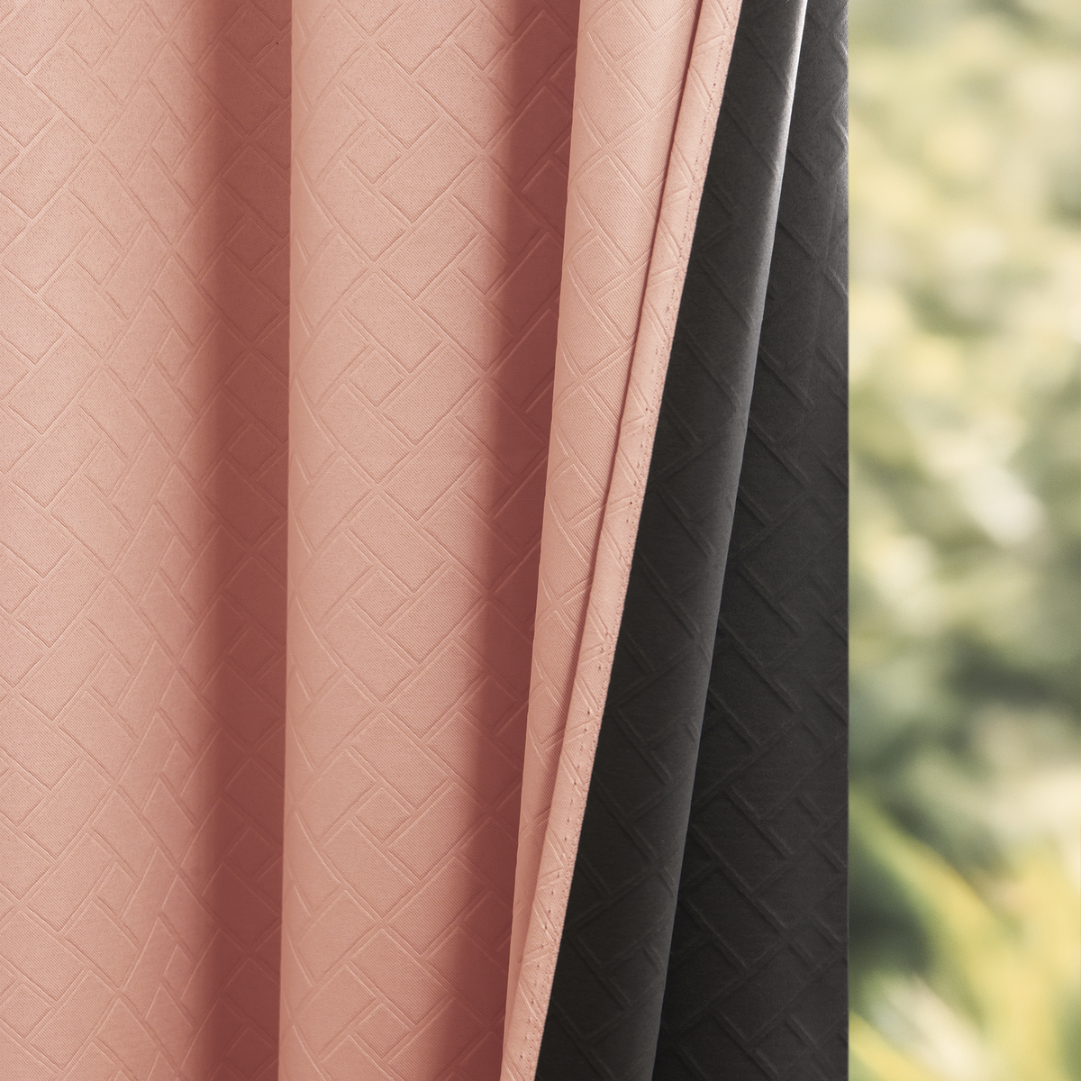 Peach Embossed Blackout Curtain (Brick Lace - Eyelet)-1