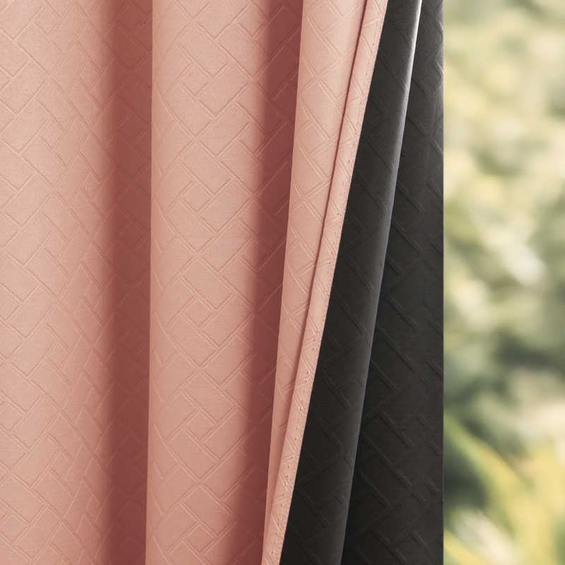 Peach Embossed Blackout Curtain (Brick Lace - Eyelet)-1