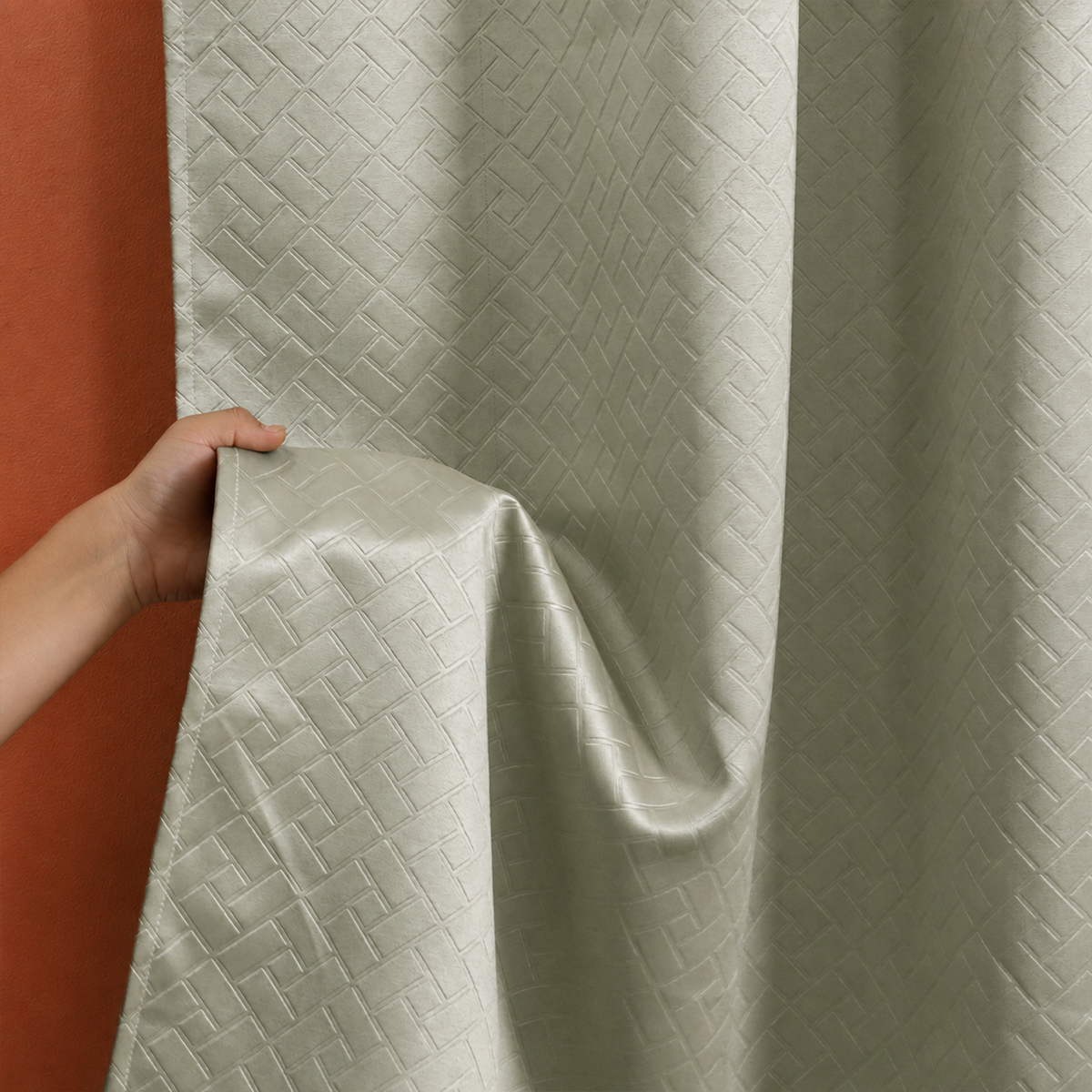 Off White Embossed Blackout Curtain (Brick Lace - Rod Pocket)-1
