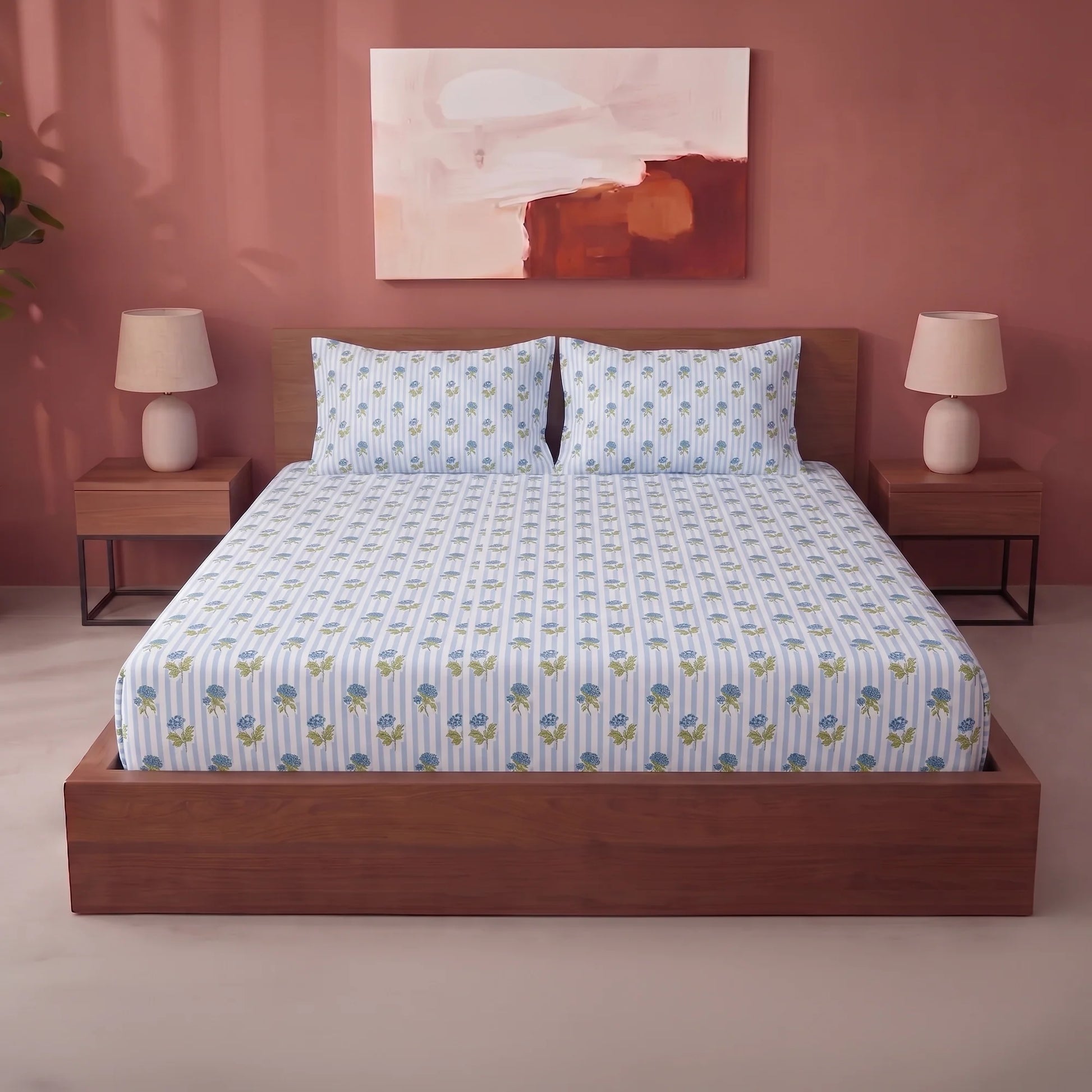 Soft Serenade - Floral Fitted Sheet (Blue)-1