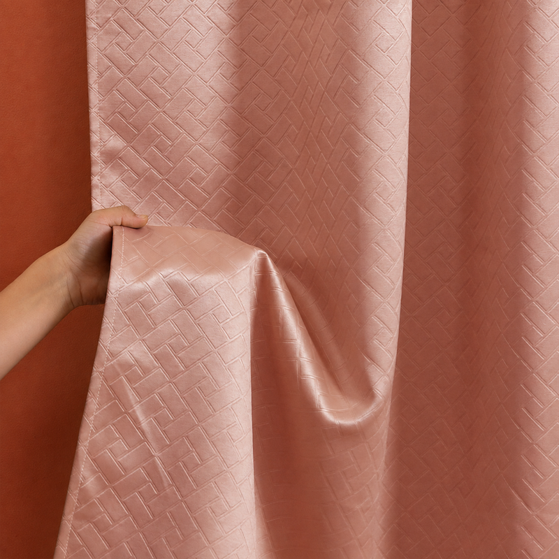Peach Embossed Blackout Curtain (Brick Lace - Rod Pocket)-1