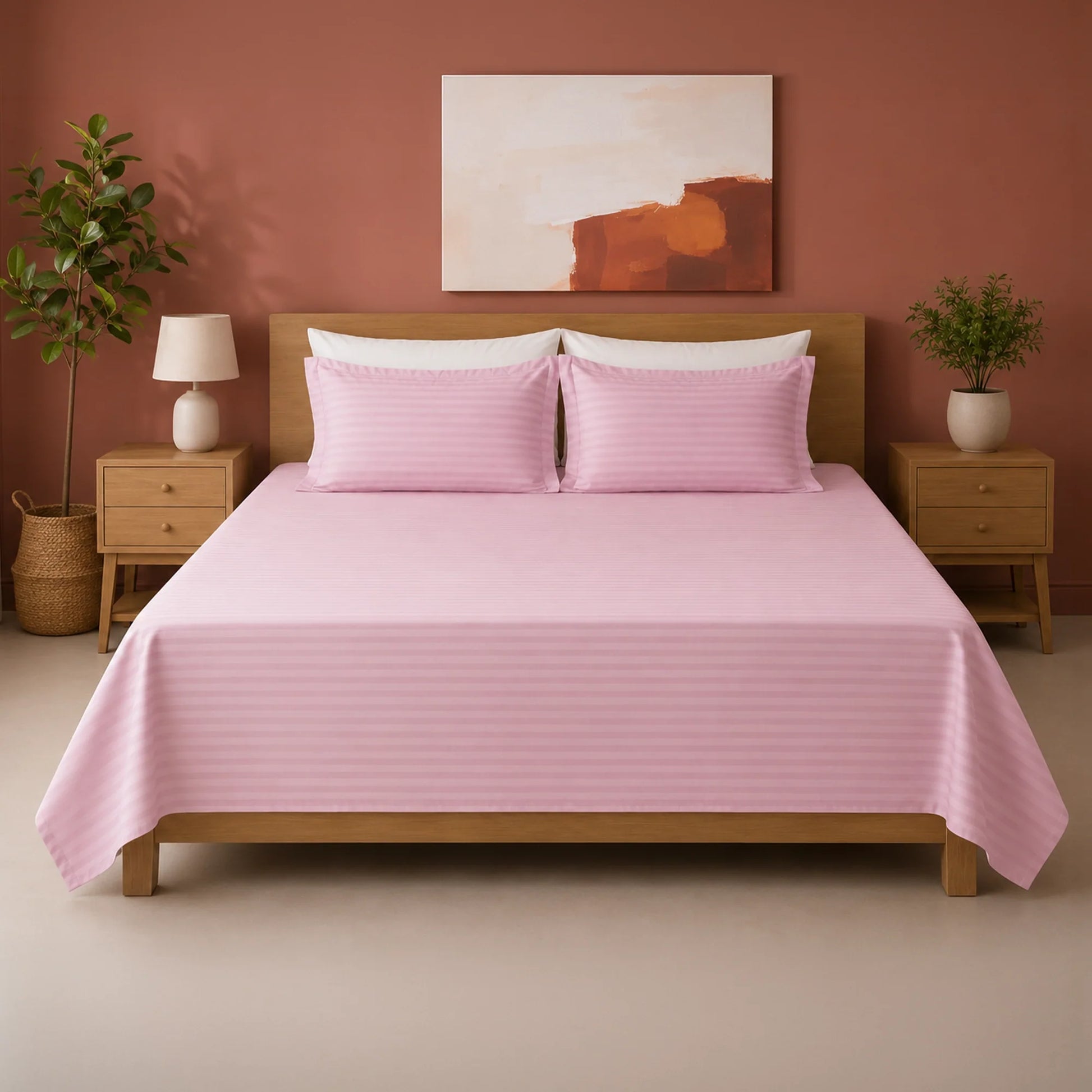 Breton Nap - Satin Stripes Bedsheet (Baby Pink)-1