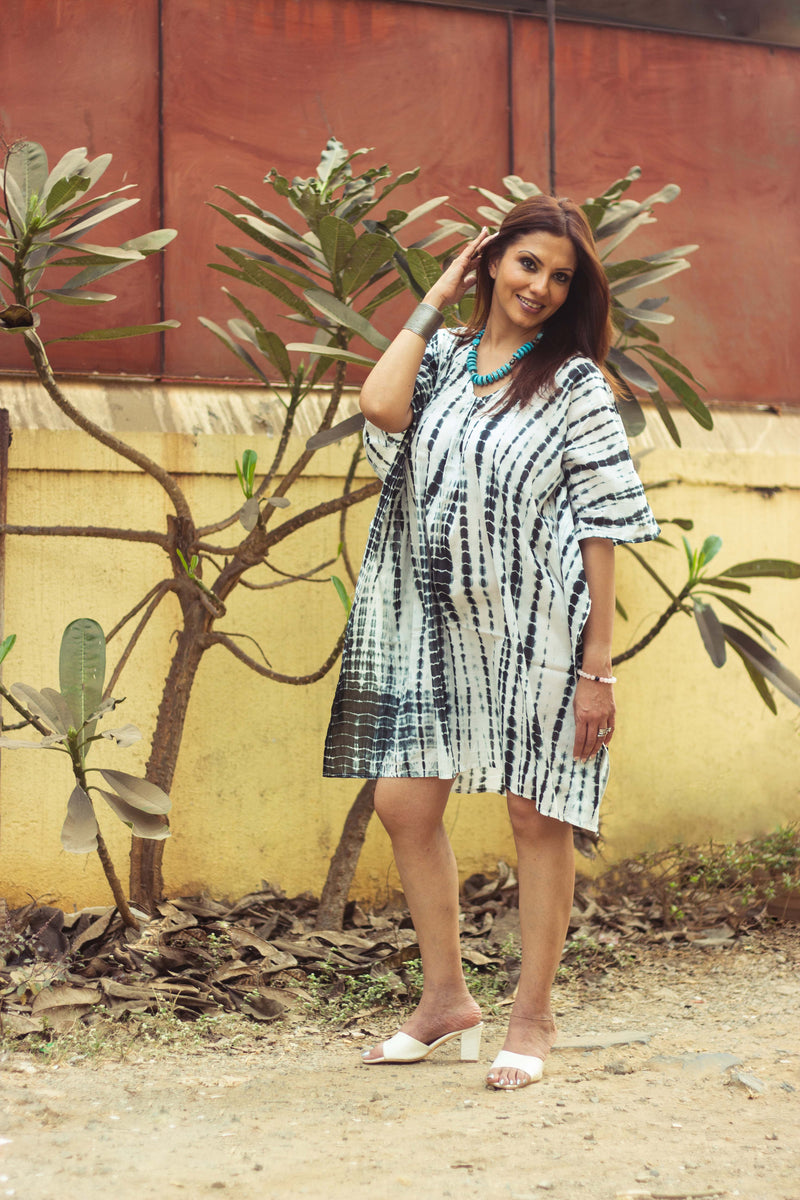 Tie-Dyed Cotton Mul Kaftan Tunic/ Dress · Zebra-3