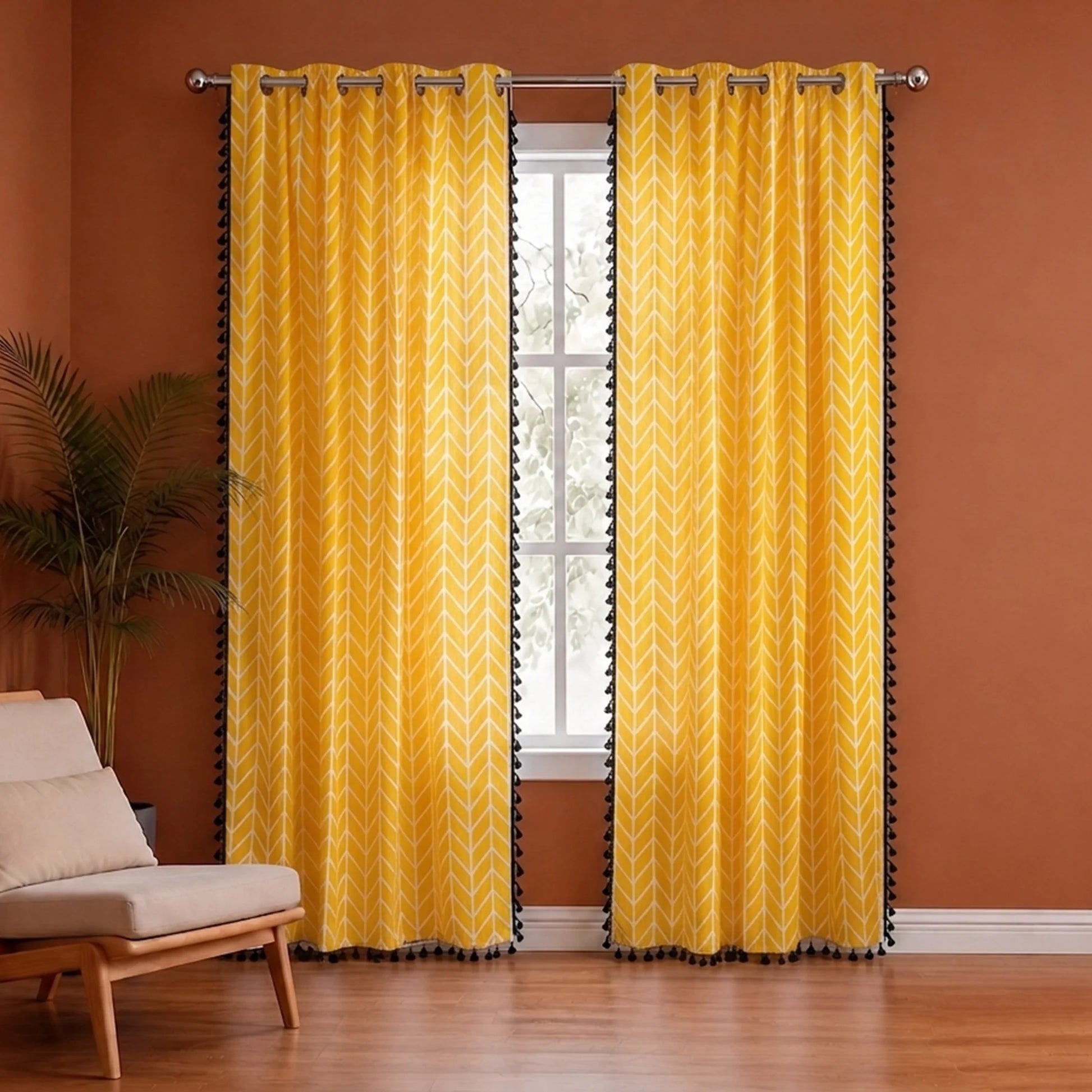 Imprimer Handpicked Aztec - Printed Semi Blackout Eyelet Curtain (Yellow)-1