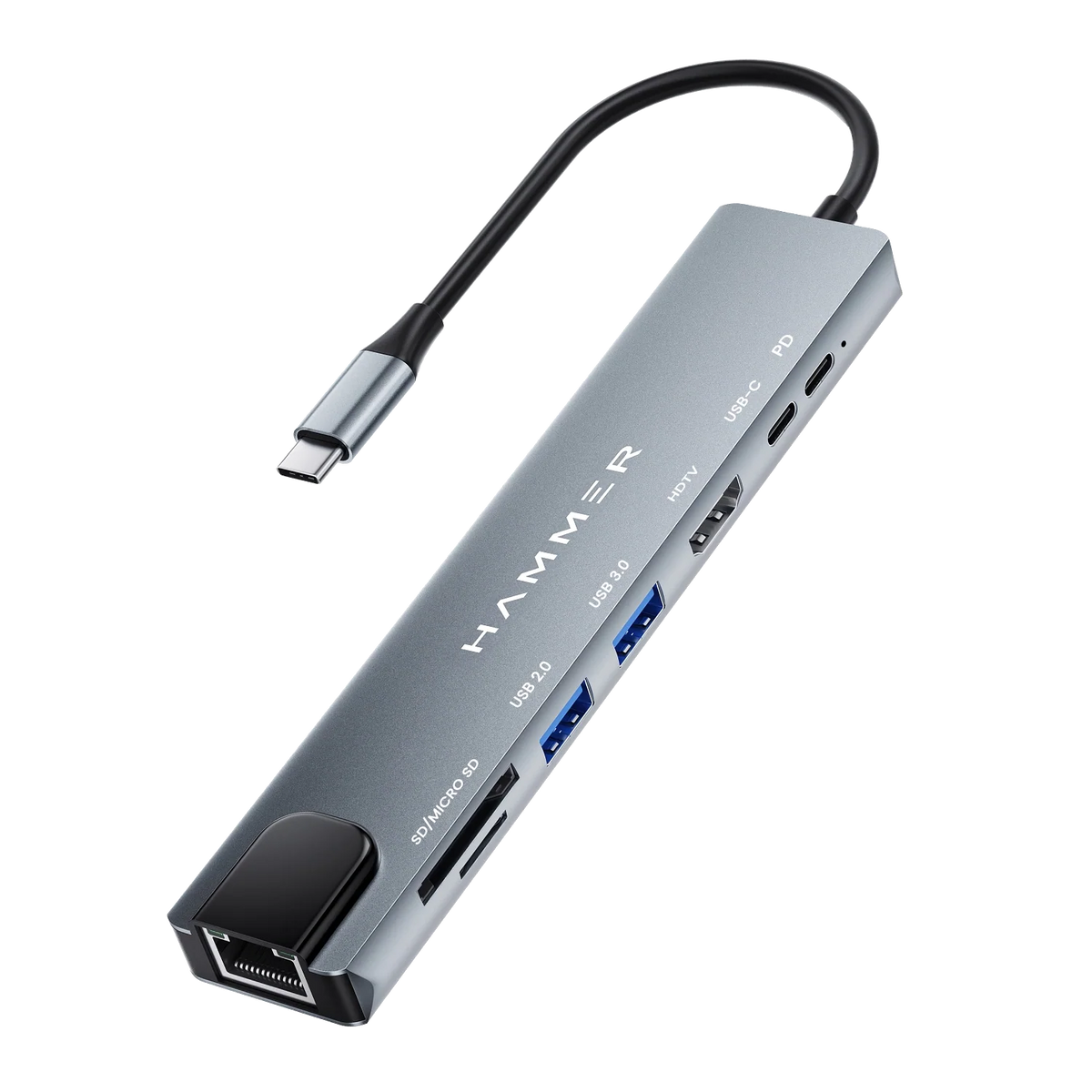 HAMMER 8-in-1 USB-C Hub | 100W PD Charging, 5Gbps Data Transfer, HDMI 4K, Ethernet Port, SD/TF Multiport Adapter (Grey)-1
