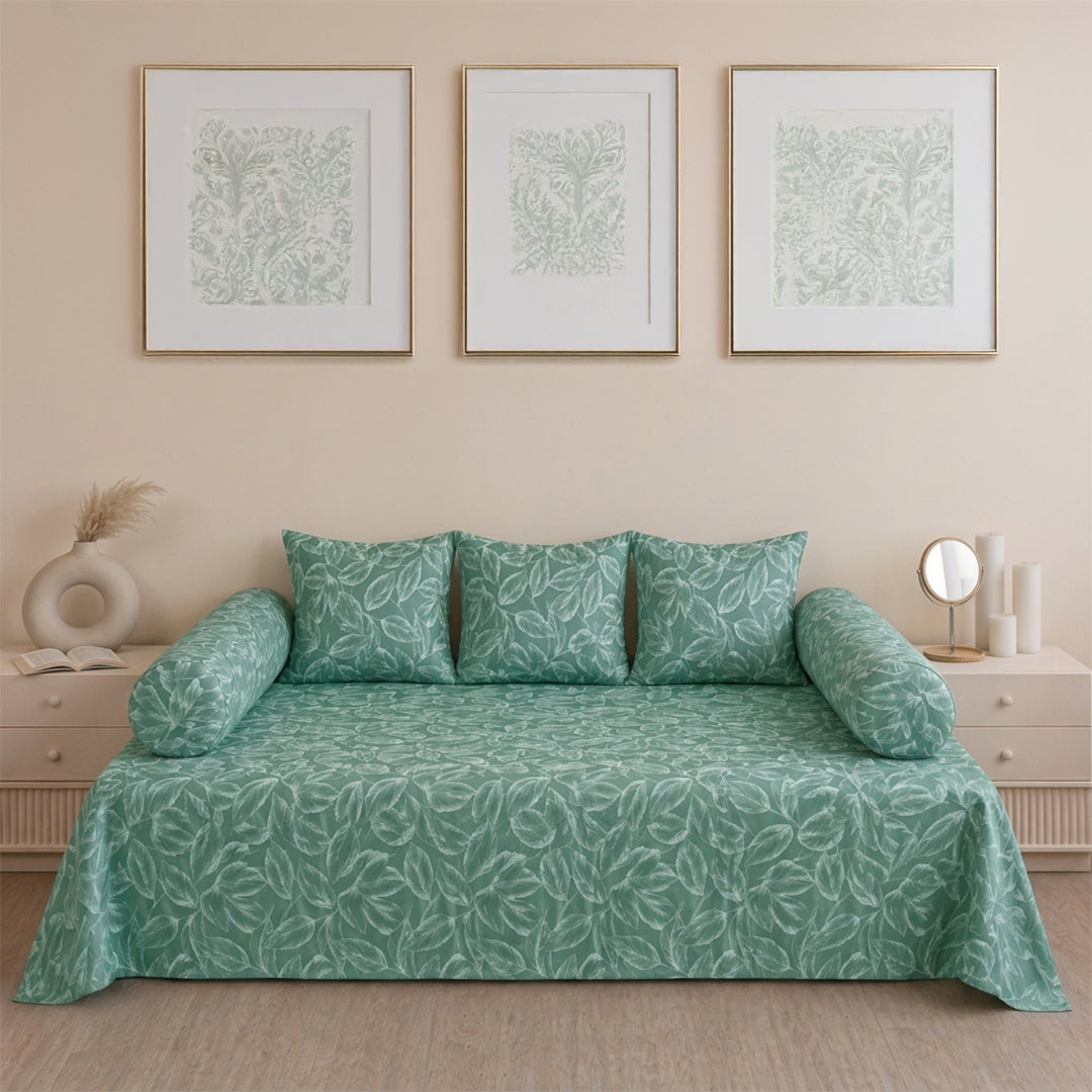Aqua Blue Floral Diwan Cover Set
