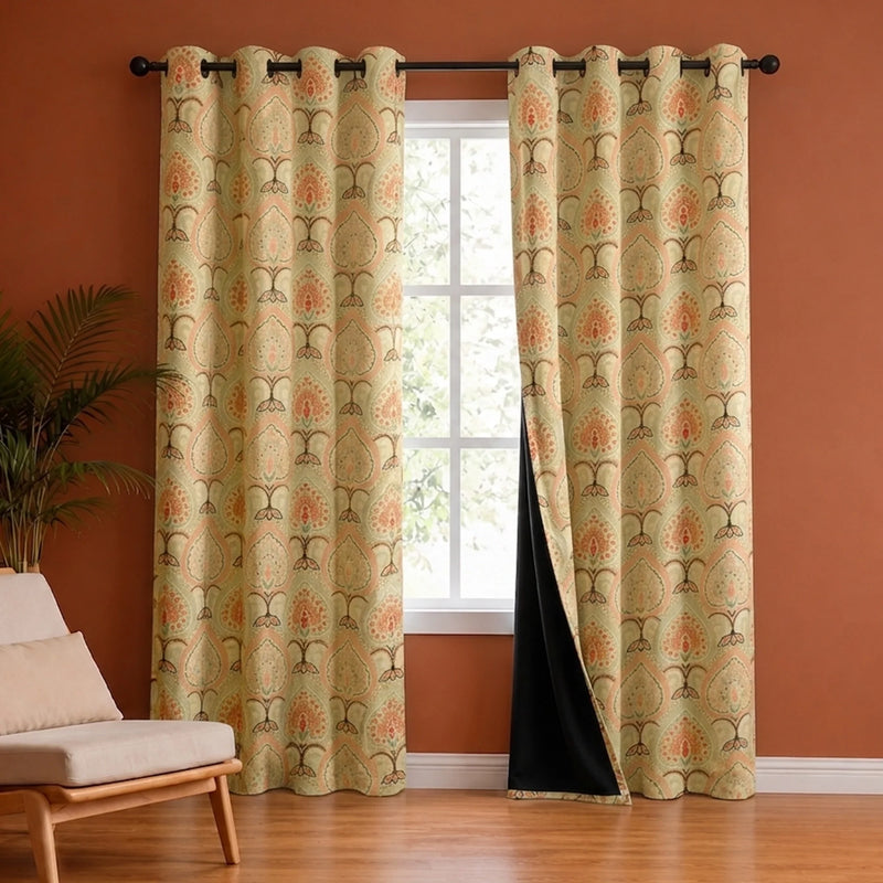Imprimer Floral - Digital Printed Blackout Curtain (Green & Pink)-1