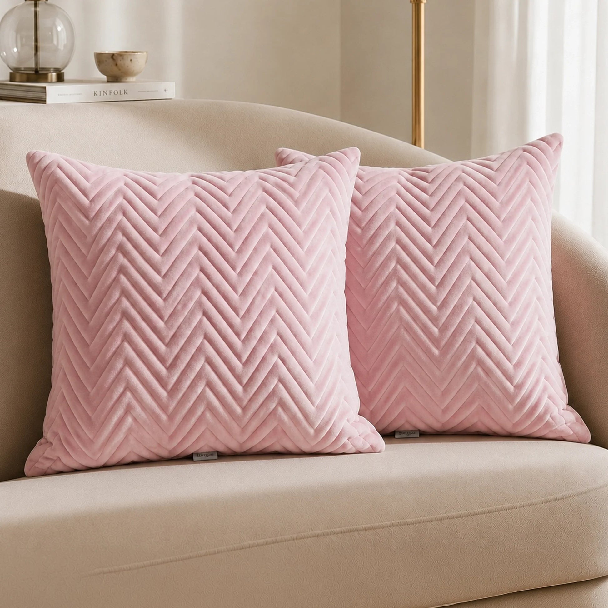 Fort Sawtooth - Quilted Velvet Cushion Cover (Baby Pink)-1