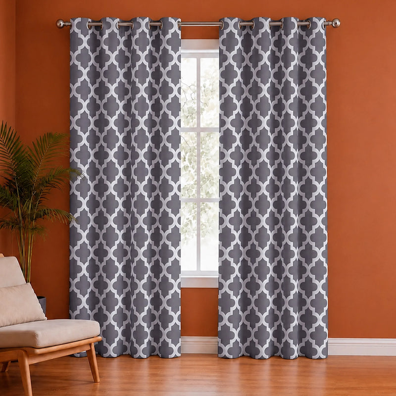 Imprimer Quatrefoil Printed Semi Blackout Curtain-1