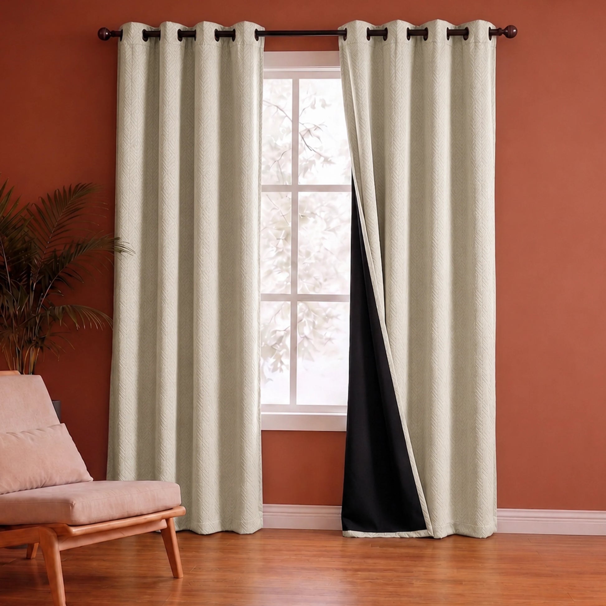 Fort Essential Embossed - Eyelet Black Backing Blackout Curtain (Off White)-1