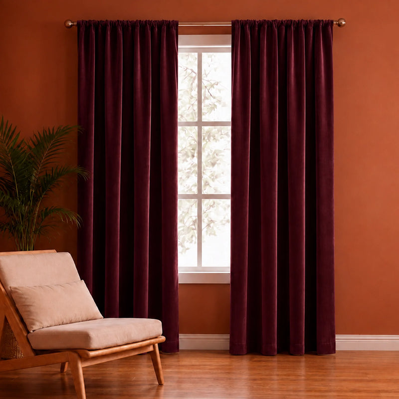 Fort Royal - Rod Pocket Velvet Curtain (Maroon)-1
