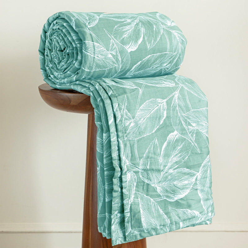 Imprimer Lilac - Leaf Printed Dohar Blanket (Aqua Blue)-3
