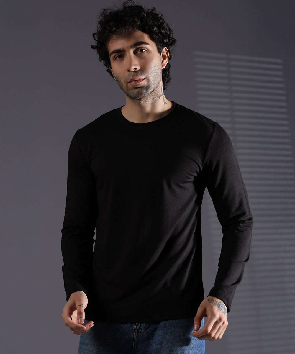 Naturefab Men's Organic Bamboo Full sleeve Terry Tshirt Black-4