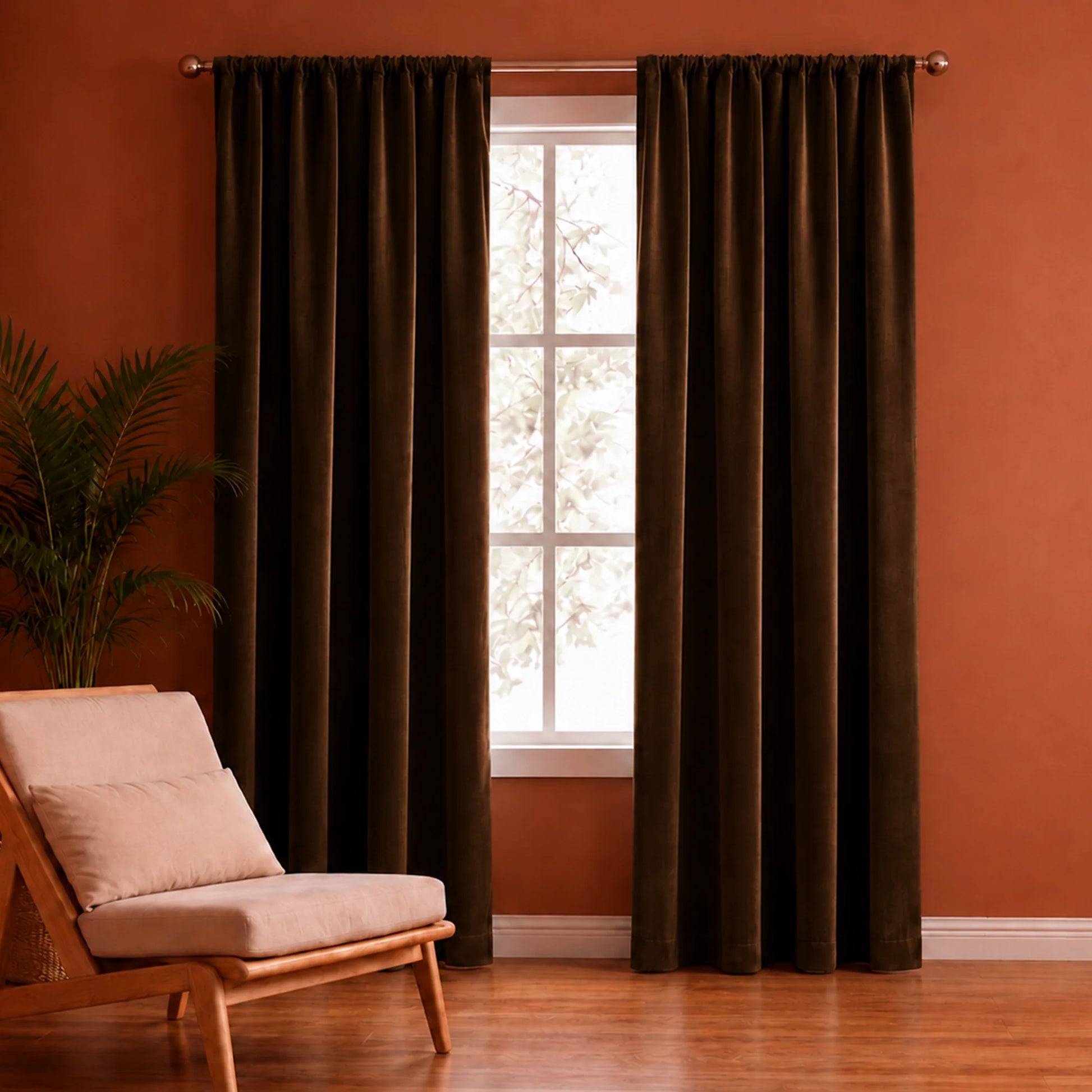 Fort Royal - Rod Pocket Velvet Curtain (Brown)-1