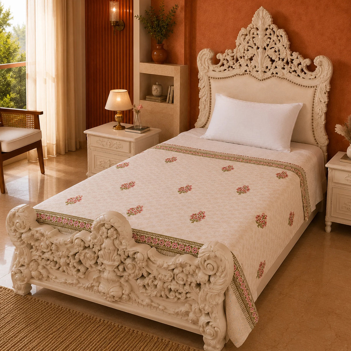 Olive Bloom - Handblock Dohar-1