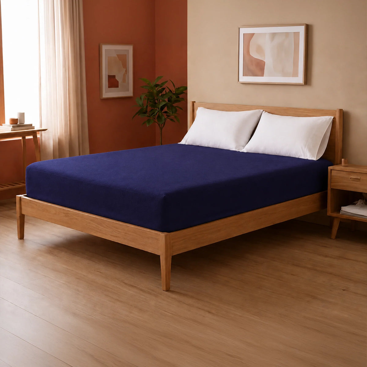 Fort - Terry Solid Mattress Protector (Navy Blue)