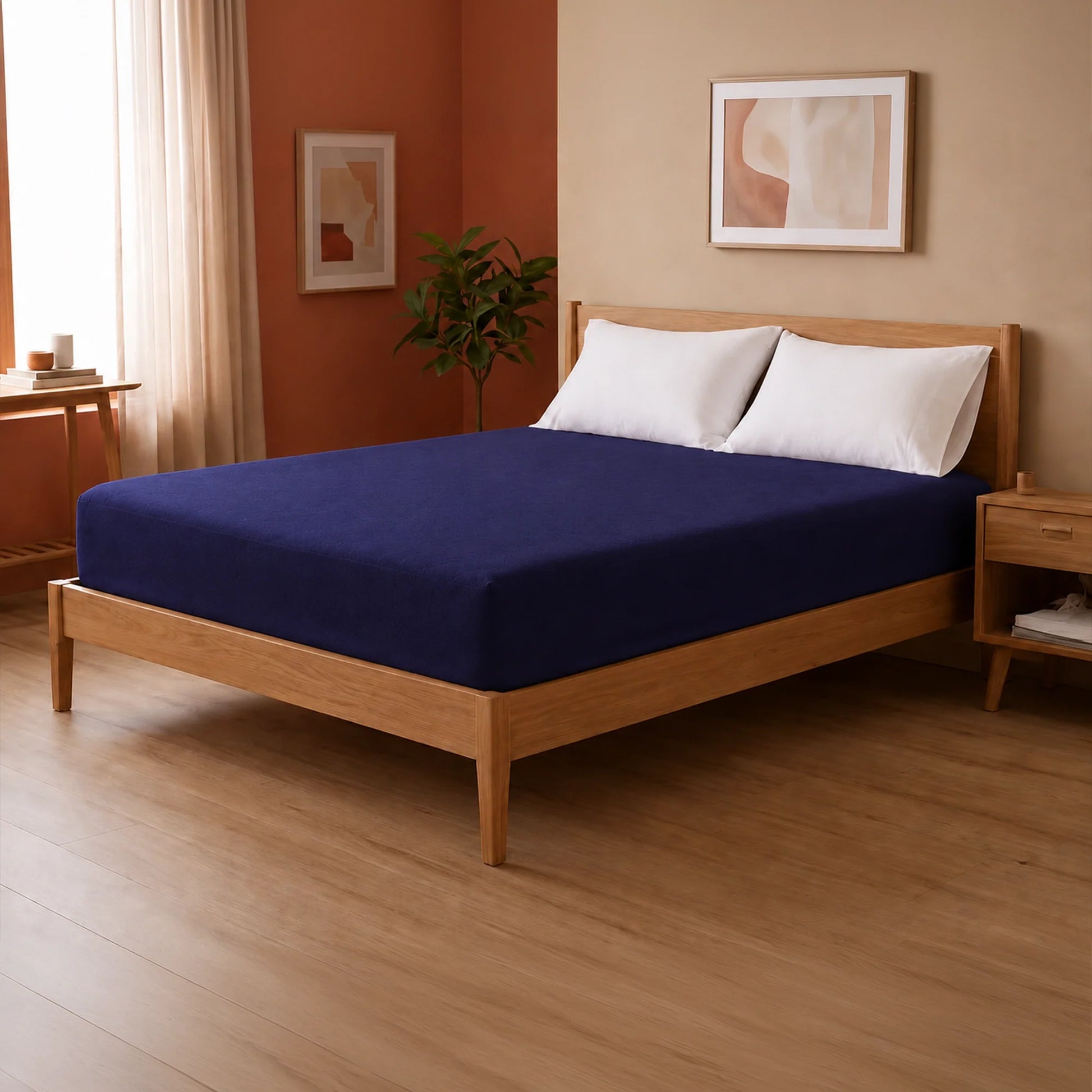Fort - Terry Solid Mattress Protector (Navy Blue)-1