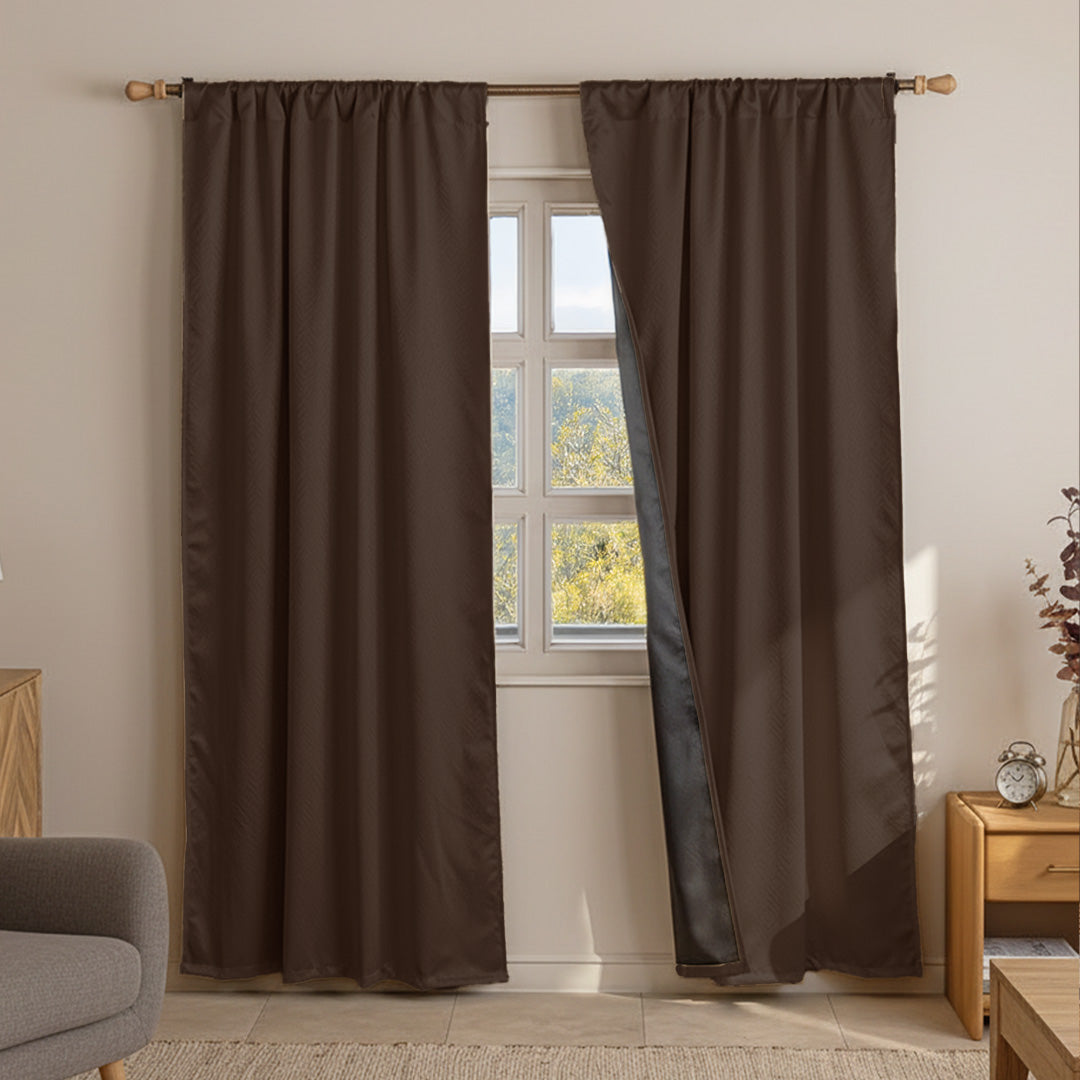 Fort Essential Embossed - Rod Pocket Black Backing Blackout Curtain (Brown)-1