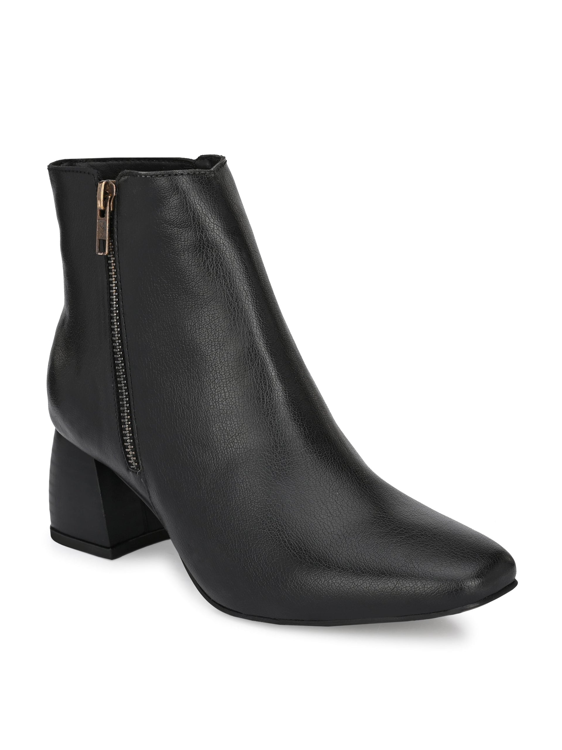 Black Zip-Closure Block Heel Boots
