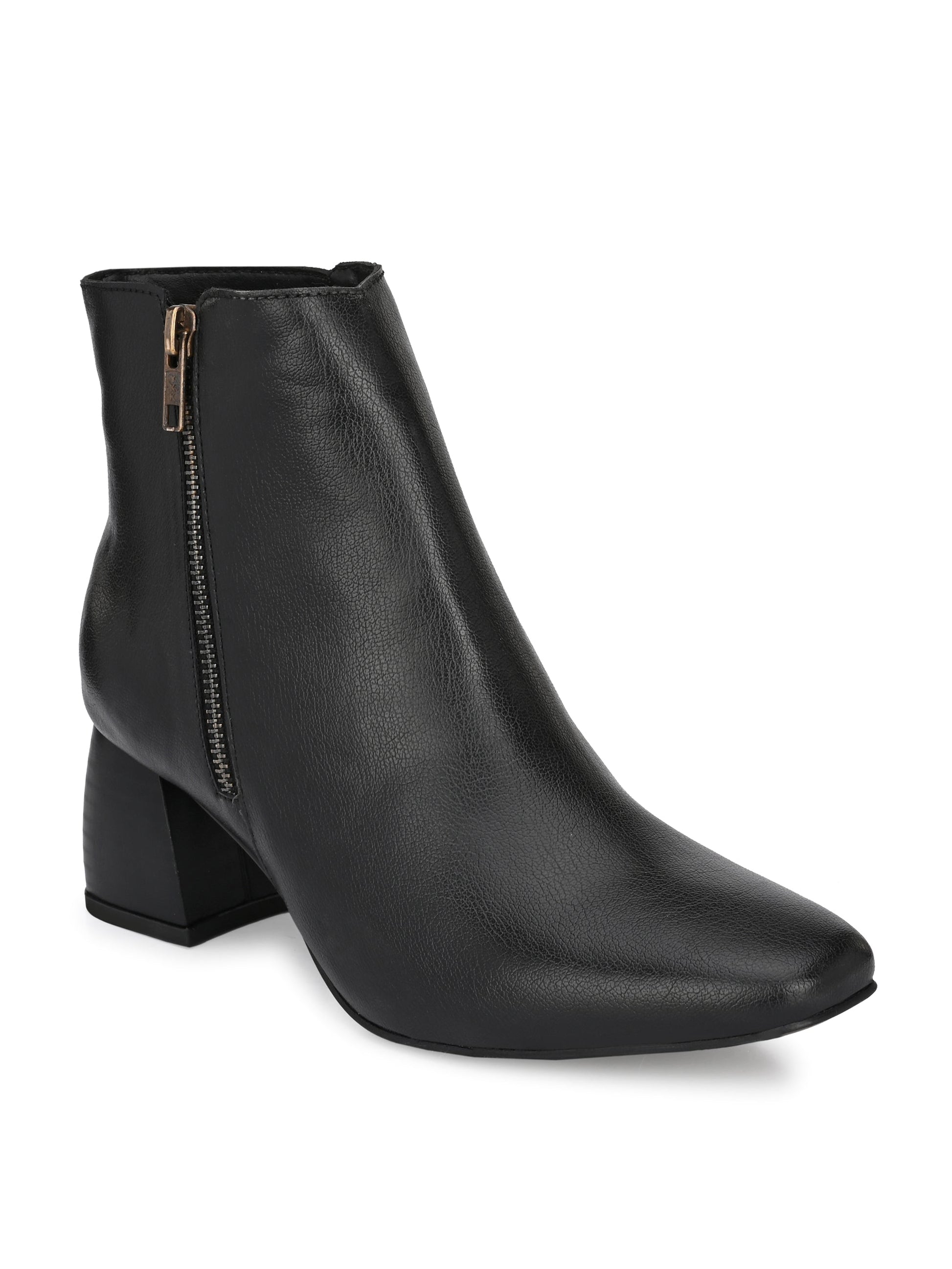 Black Zip-Closure Block Heel Boots