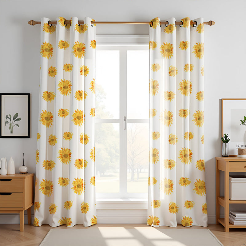 Yellow Sunflower Printed Eyelet Duck Curtain-1