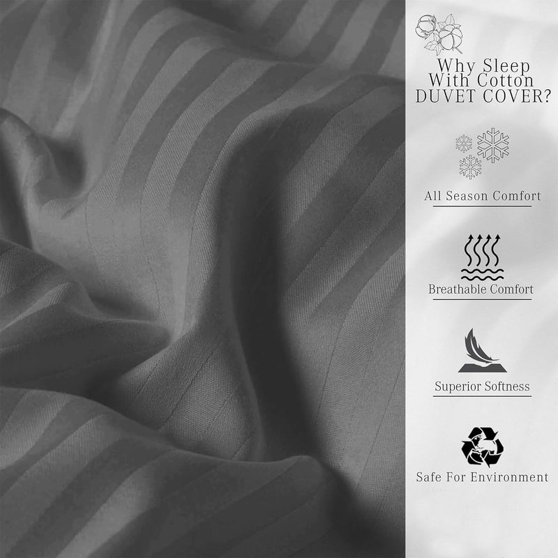 Breton Mellow - Satin Striped Duvet Cover (Grey)-2