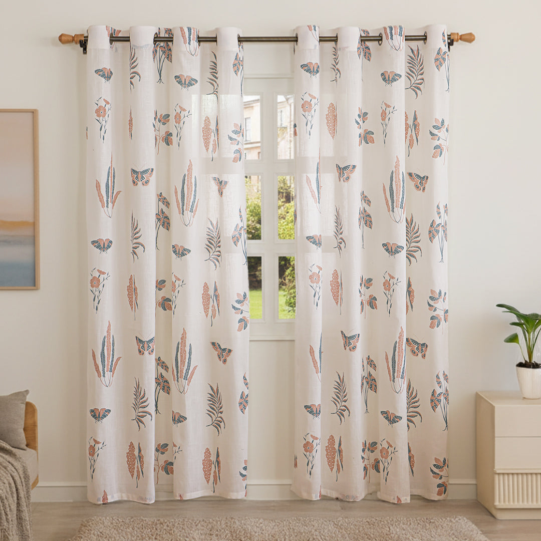 White Lunaria Garden Eyelet Printed Sheer Curtain-1