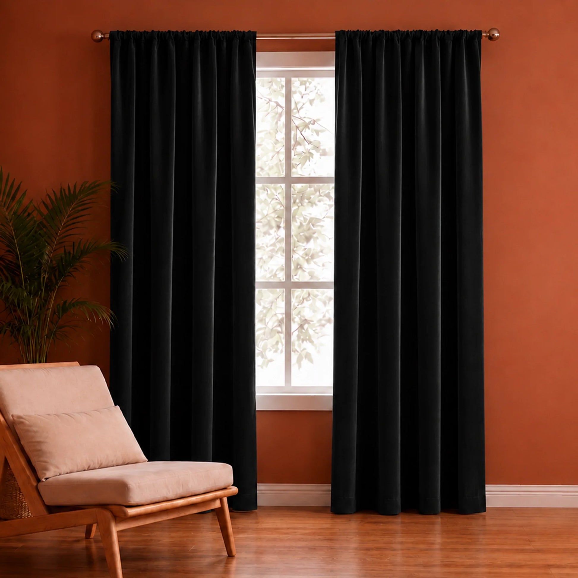 Fort Royal - Rod Pocket Velvet Curtain (Black)-1