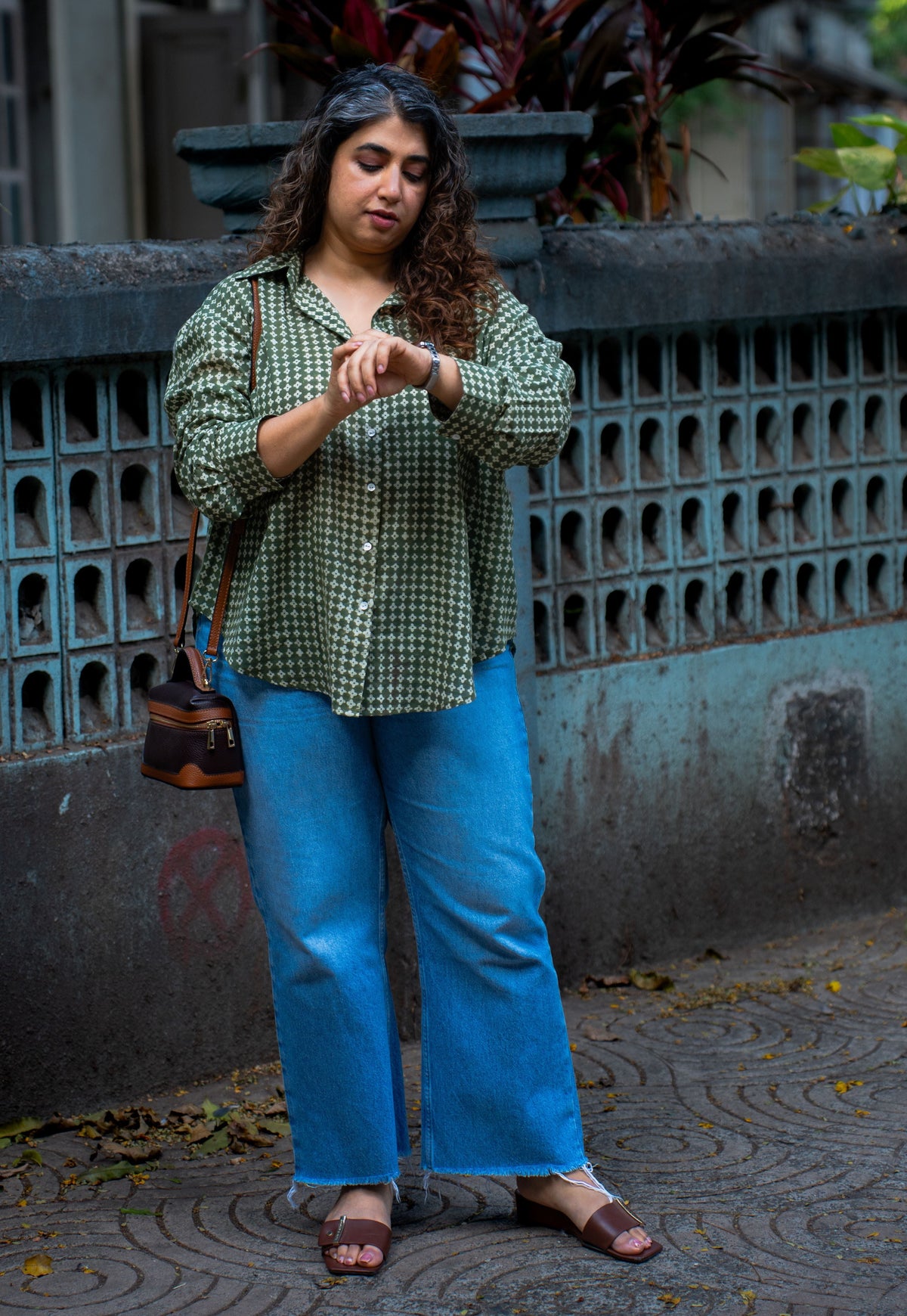 Ruhi Green Bagru Cotton Straight Shirt