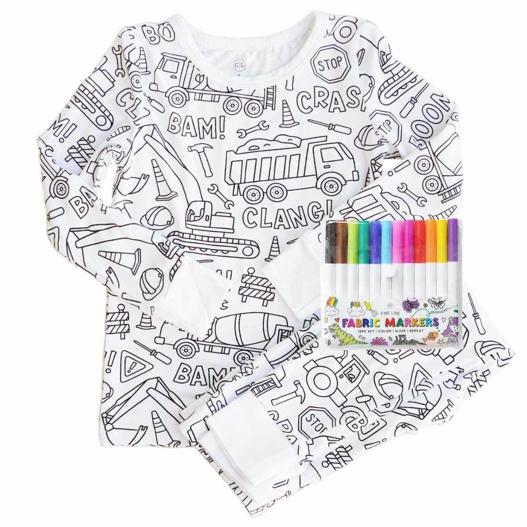 Magic Coloring Pajama Set - Top, Bottom & 12 Markers-12