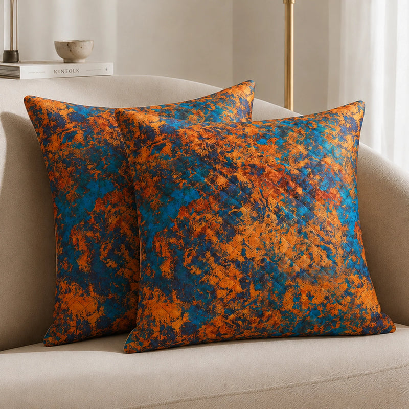 Abstract Pattern Quilted Cushion Cover (Turquoise & Mustard)-1