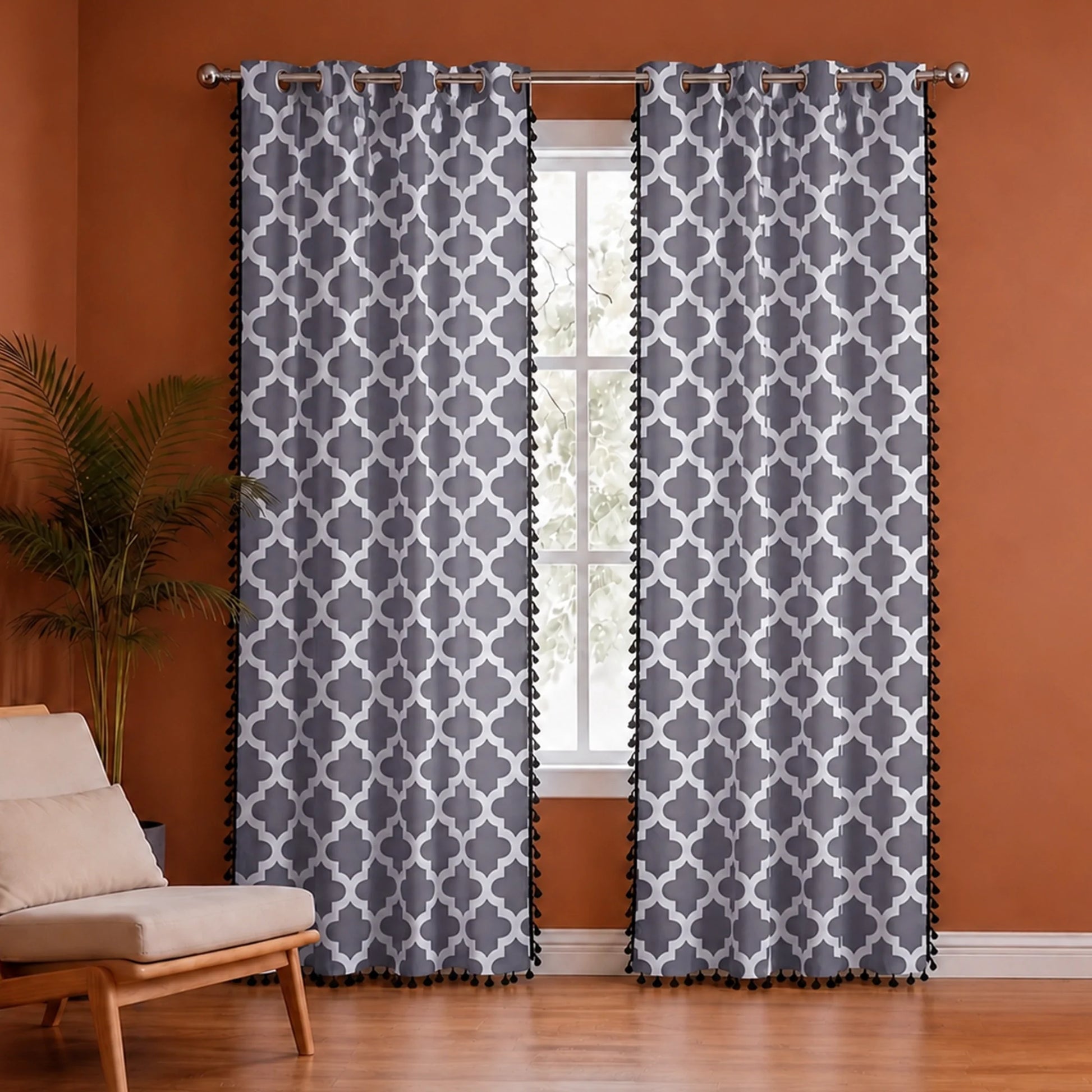 Imprimer Handpicked Soleil - Printed Semi Blackout Curtain (Grey)-1