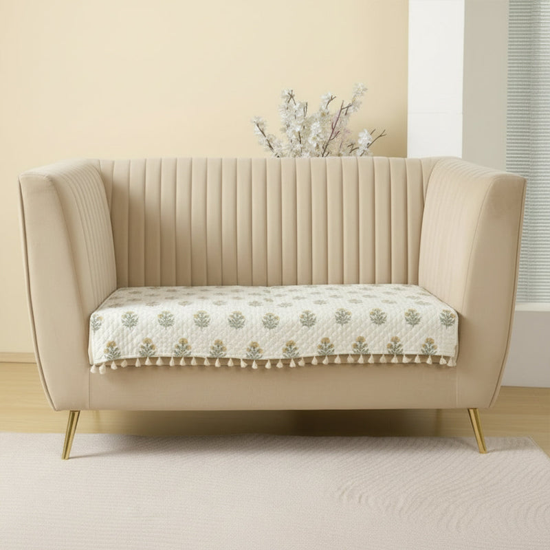 Meadow Bloom - Printed Sofa Cover (White)-4