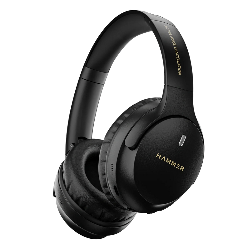 Hammer Bash Vivid ANC Wireless Bluetooth Over-Ear Headphones with 23 dB 70h Playtime, Type-C Fast Charging, Foldable Black-1