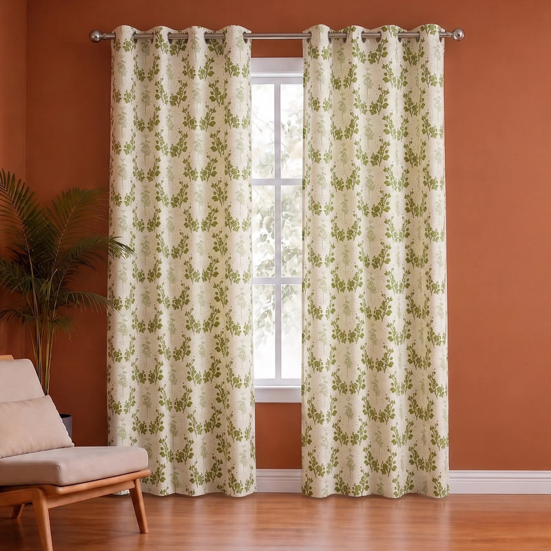 White Floral Botanic Hush Eyelet Printed duck Curtain-1