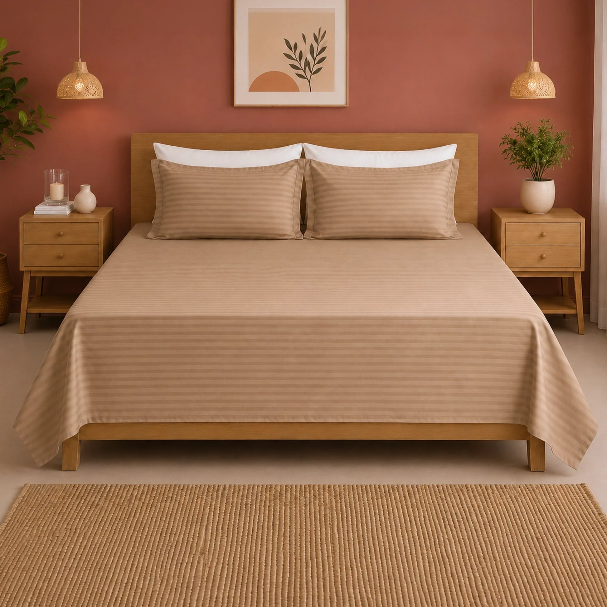 Breton Nap - Satin Stripe Bedsheet (Taupe)-1
