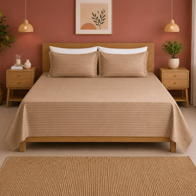 Breton Nap - Satin Stripe Bedsheet (Taupe)-1
