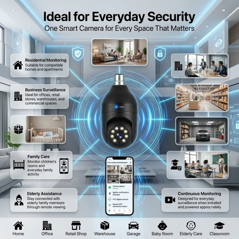 Maizic Smarthome Black smart indian Bulb Holder CCTV Camera 3MP | 360° Auto Rotation | WiFi Indoor Security Camera | AI Human Detection | Motion Detection | Color Night Vision | Two-Way Audio