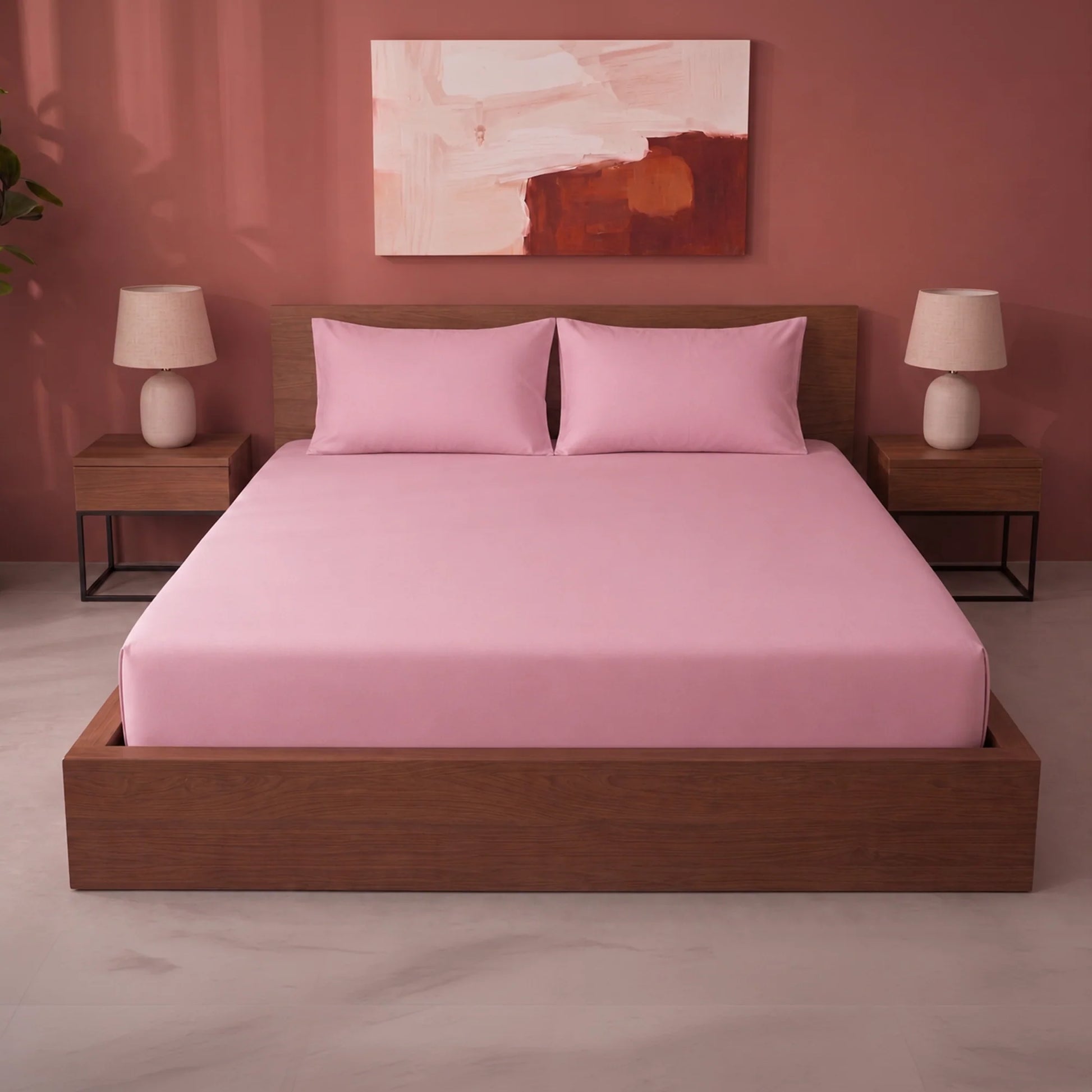 Fort Sublime - Solid Fitted Bedsheet (Pink)-1