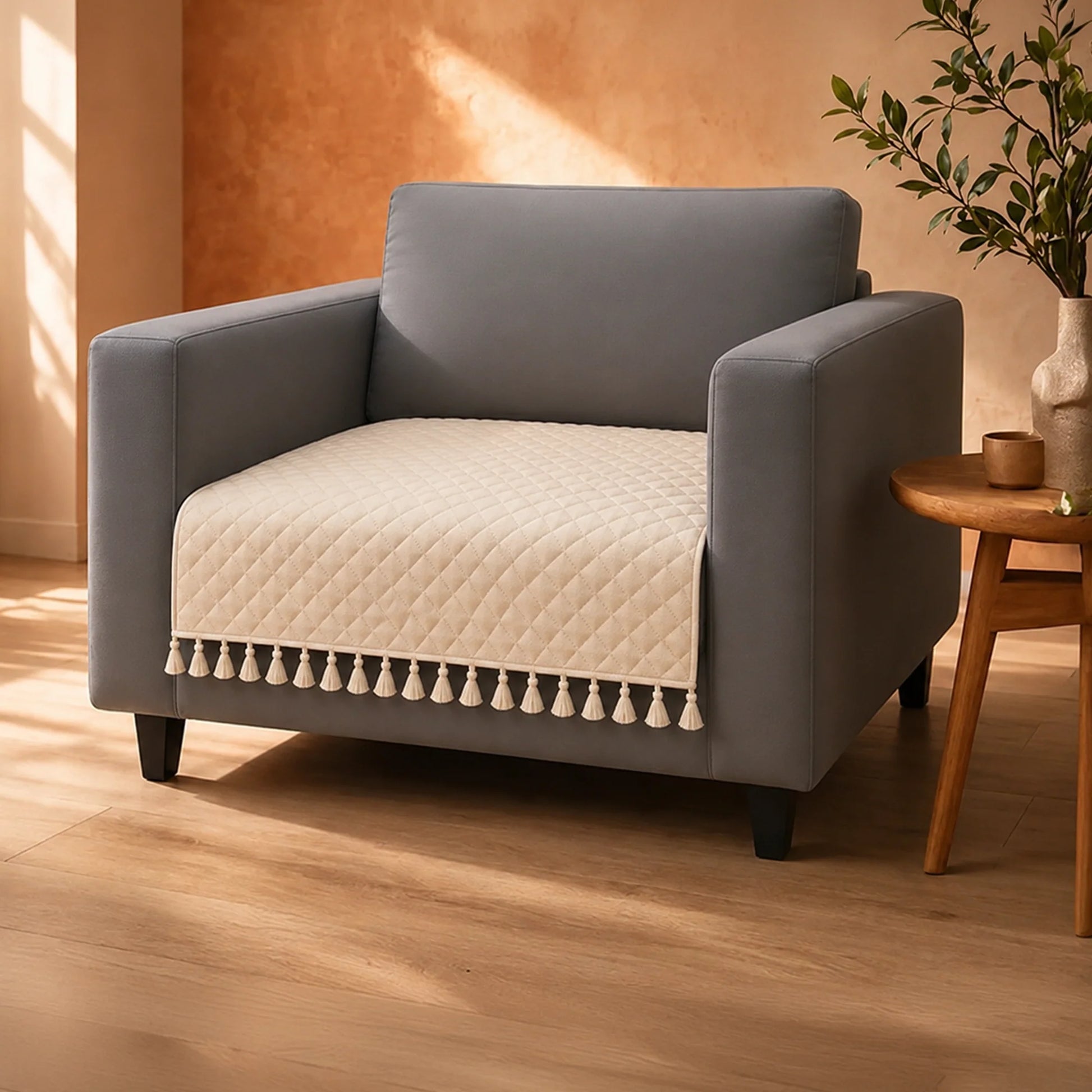 Premium Printed Sheer Curtain & Quilted Sofa Cover Combo Set-3