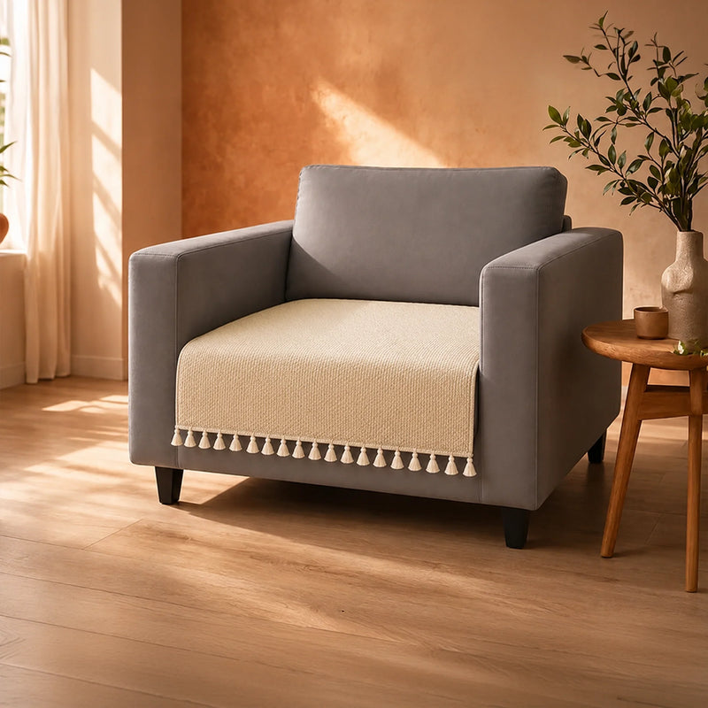 Chenille Solid Beige Sofa Cover-1