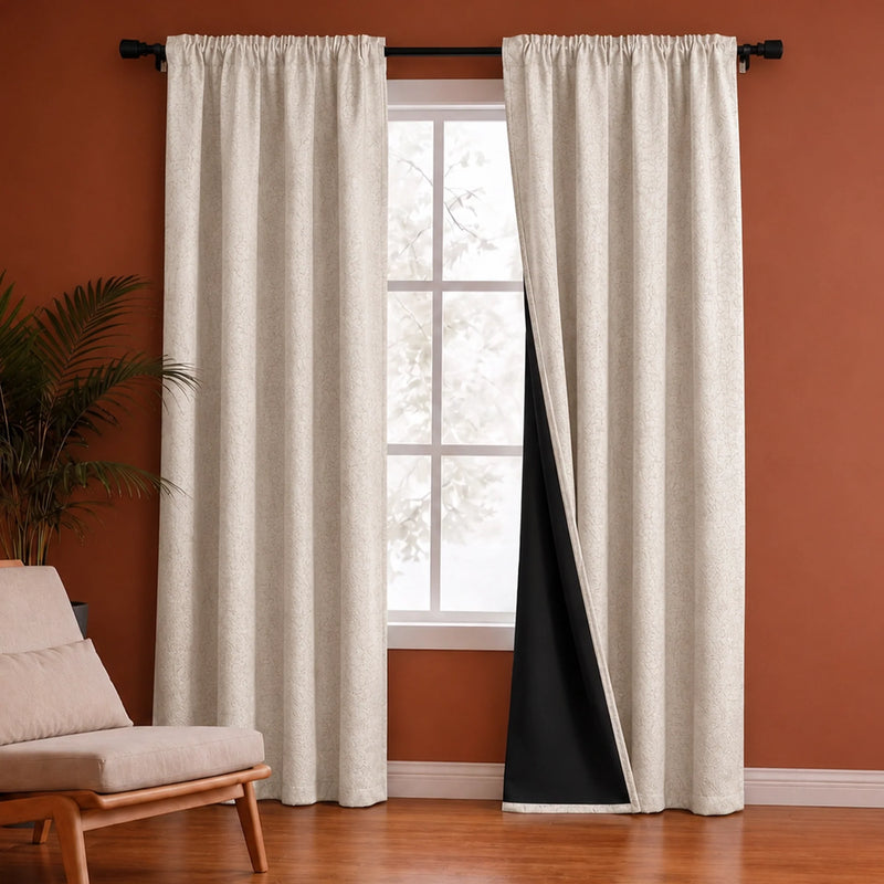 Fort Essential Abstract - Rod Pocket Black Backing Blackout Curtain (Off White)-1