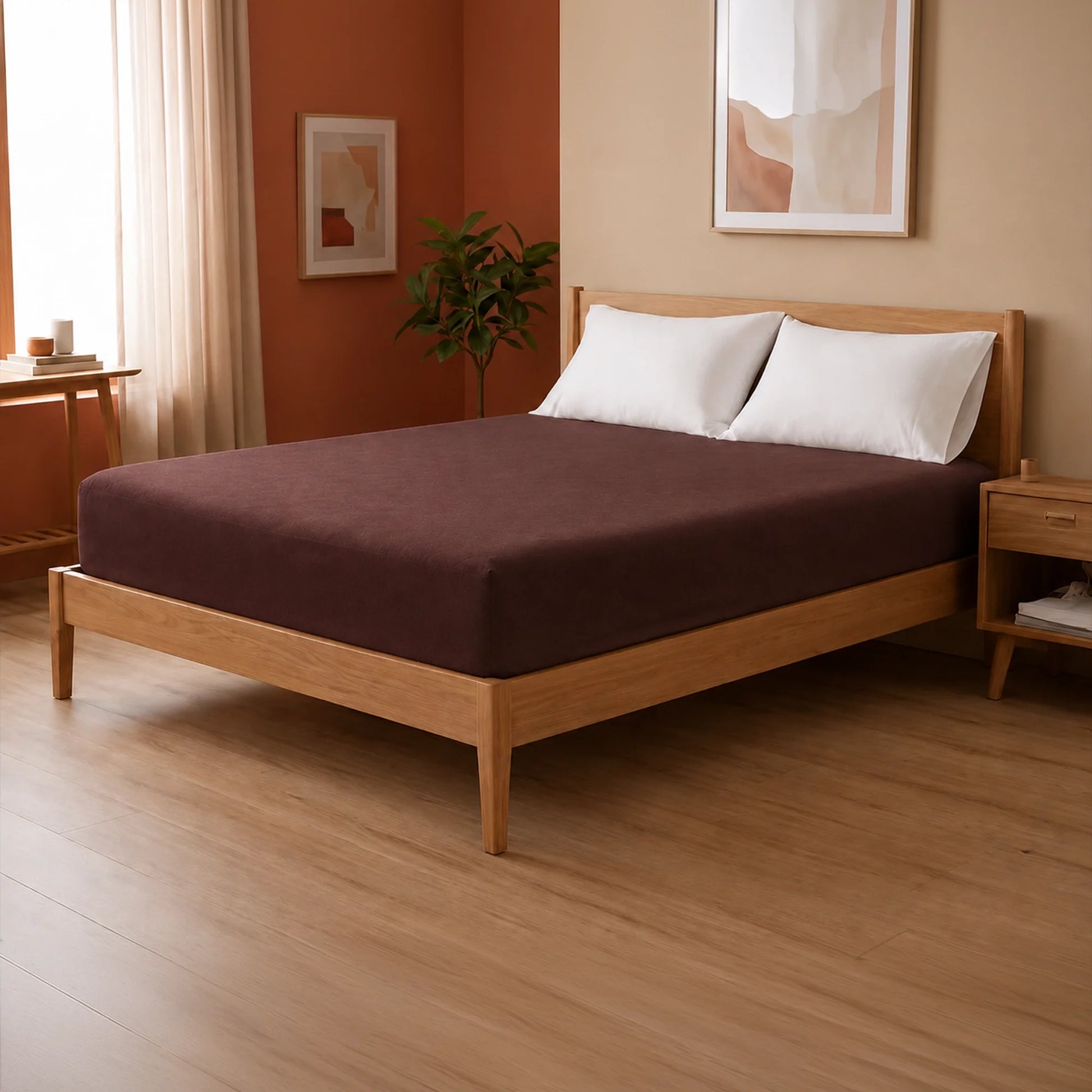 Fort - Terry Solid Mattress Protector (Brown)-1