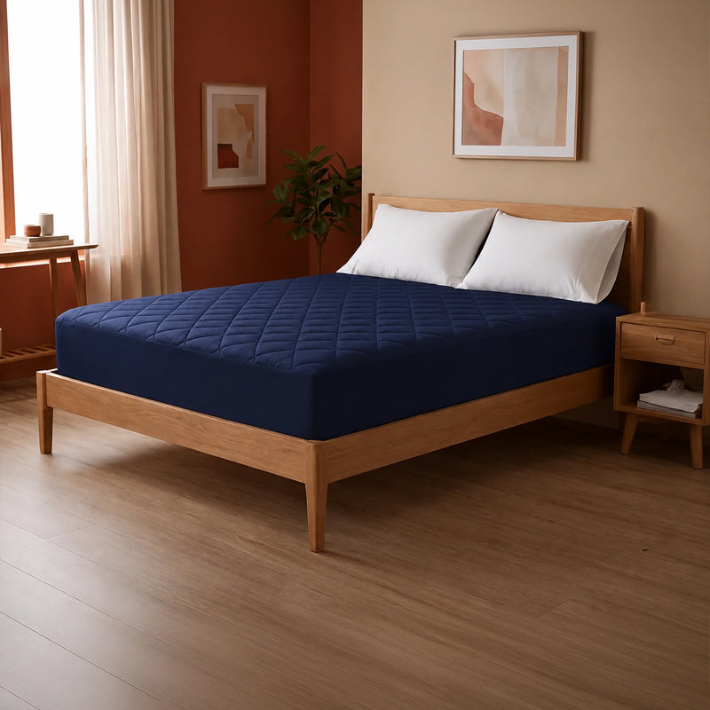 Ombre - Pure Shield Solid Quilted Mattress Protector (Navy Blue)-1