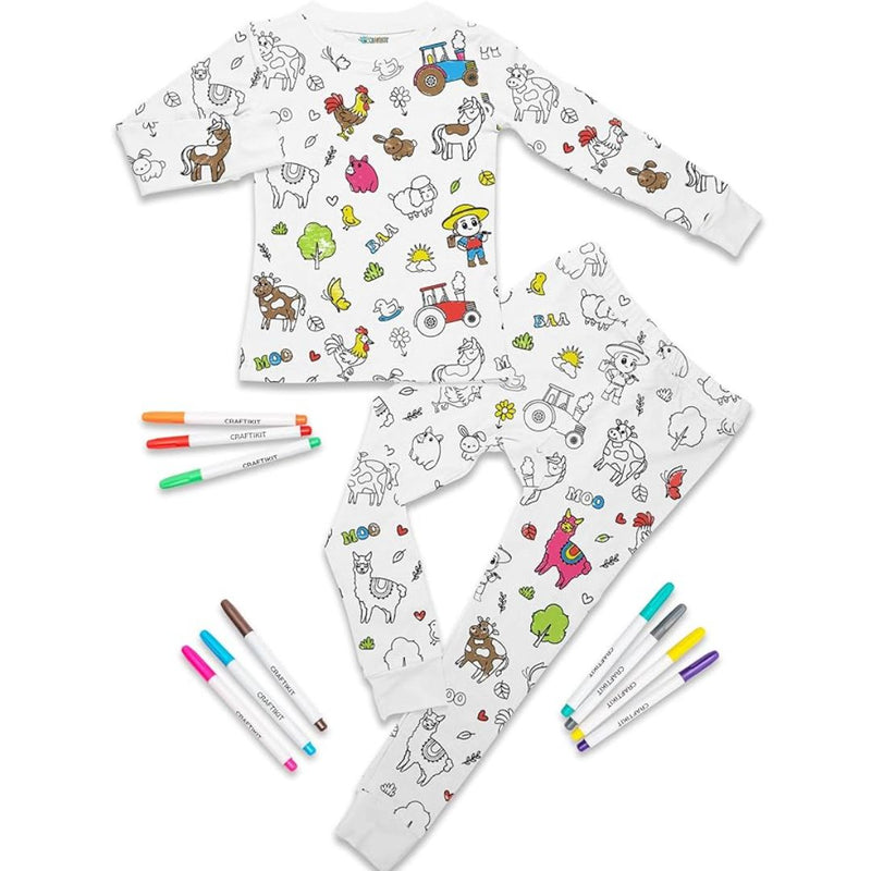 Magic Coloring Pajama Set - Top, Bottom & 12 Markers-1